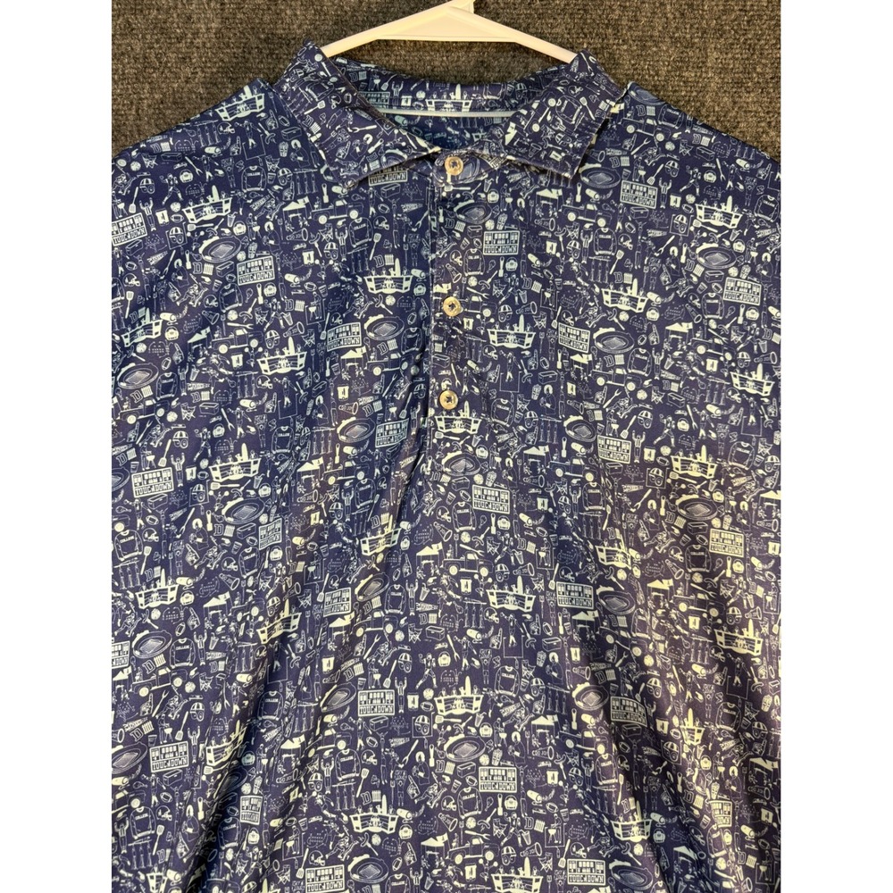 Johnnie-O Mens Blue Football Graphic Performance Polo Shirt Size L UPF 50 Golf